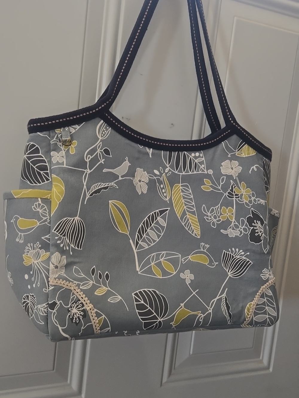 Gray & Yellow Floral Tote Bag - Women's Shoulder Bag 2 Bottle Or Phone Holder